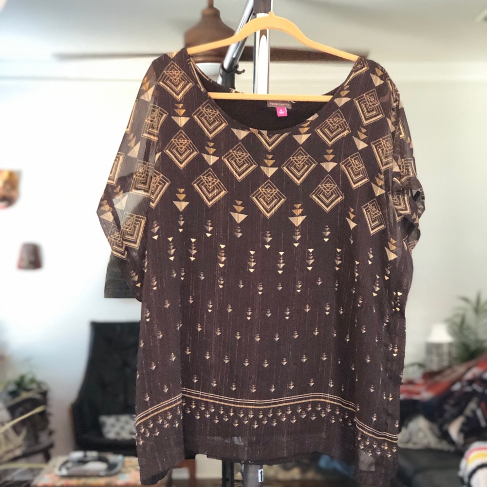 Gorgeous Chiffon Top with Gold Metallic Pattern